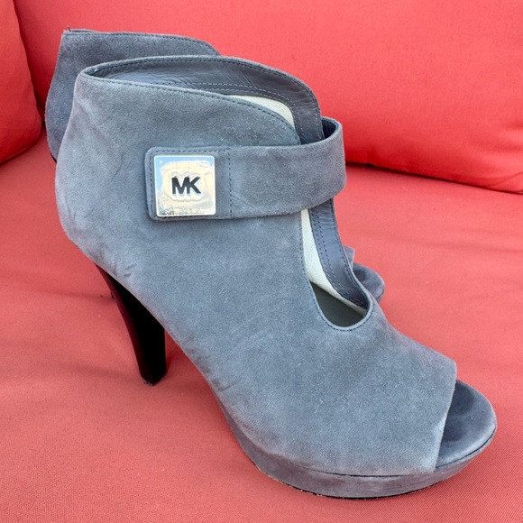 Michael Kors Charcoal Suede Peep Toe Boots - Picture 1 of 6